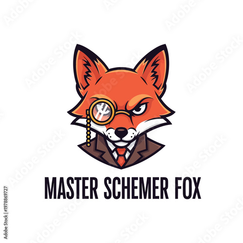 Master Schemer Fox Mascot Logo with Monocle and Suit - Vector Illustration for Finance, Gaming, and Business Branding