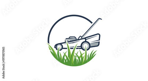 Lawn mower cutting green grass.