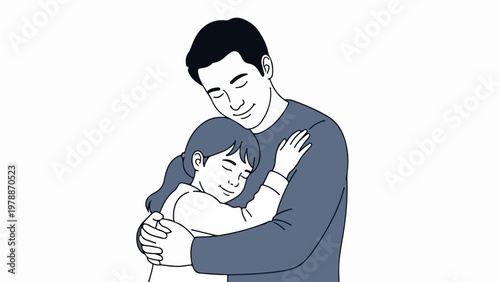 Father and daughter embrace, heartwarming vector illustration of family love and connection. Father daughter bond, tender moment, parental care, childhood memories, celebrating Father's Day.