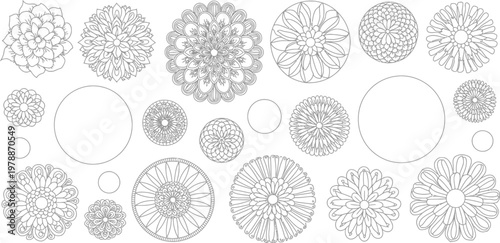 Mandala circle patterns, geometric designs, bohemian shapes, vector illustrations