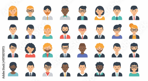 Diverse Group of People Avatars Flat Design Style.