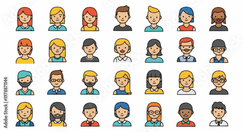 Diverse Group of Cartoon People Avatars.