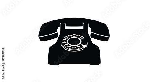 A classic rotary telephone is presented as a stark silhouette