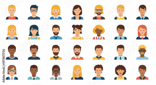 Diverse group of people avatars in a grid pattern.