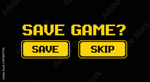 Retro pixel art save game interface with yellow buttons