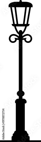 Street lamp lantern light icon in black flat style, vintage streetlight lamppost lighting symbol bundle, urban outdoor illumination graphic pack, classic city light design