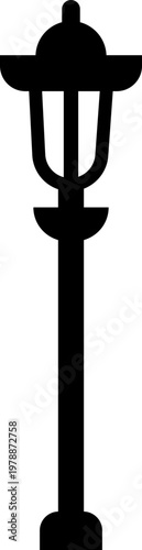 Street lamp lantern light icon in black flat style, vintage streetlight lamppost lighting symbol bundle, urban outdoor illumination graphic pack, classic city light design