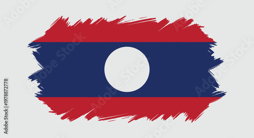 The national flag of laos features horizontal red stripes and a central white circle on navy blue