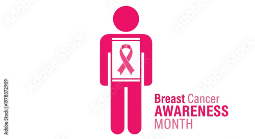 A pink silhouette of a person displaying a ribbon promoting breast cancer awareness month