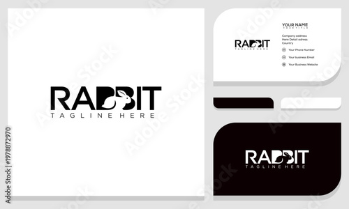 Rabbit Logo Design with Business Card Mockup for Branding Identity. vector logo designs