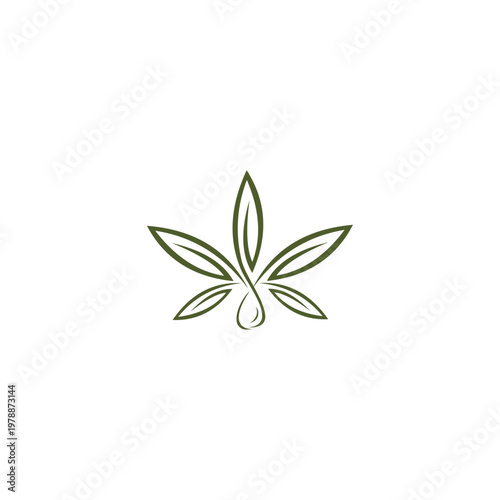 Green botanical leaf and nurturing oil drop emblem for pure herbal wellness and organic products