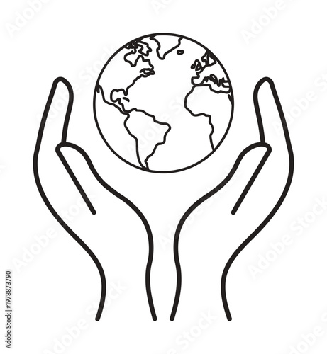 Vector of two hands carefully holding a globe between them
