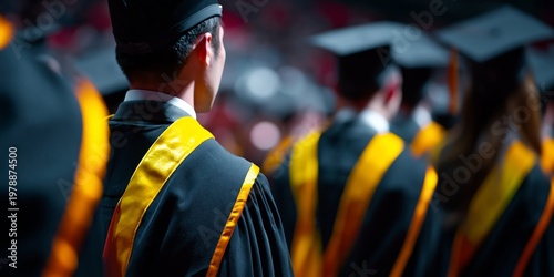 Graduation Ceremony With Students Wearing Caps and Gowns During a Formal Even...