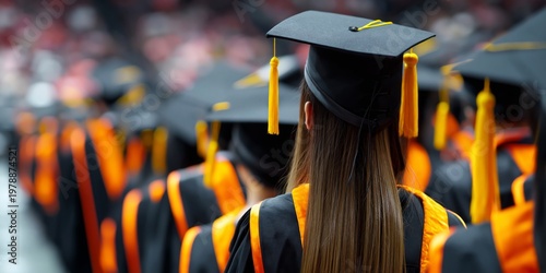Graduation Ceremony With Students Wearing Caps and Gowns During a Formal Even...