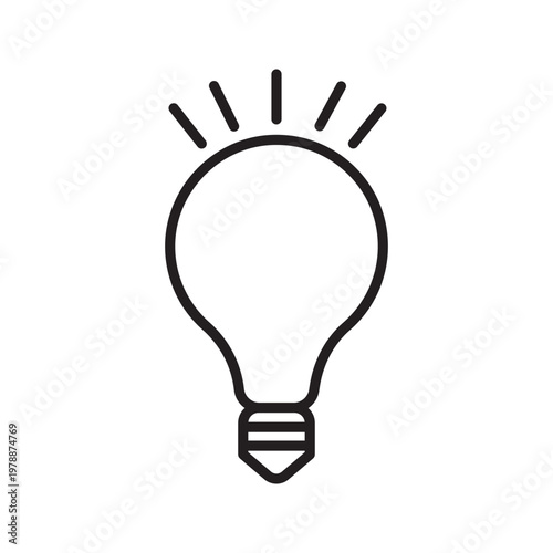 Outline icon of a glowing light bulb with rays, symbolizing bright ideas, innovation, and success. Clean and modern design for digital and print use.