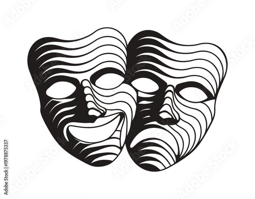 Dramatic vector of two masks showing joy and sorrow in a design