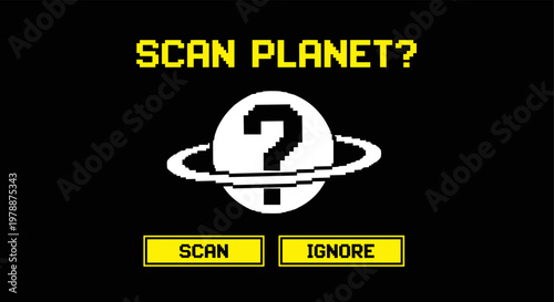 Retro pixel art space game with scan planet interface