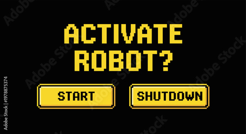 Retro pixel art user interface with start and shutdown buttons