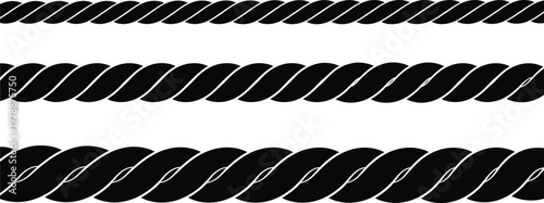 black and white rope pattern three rows of twisted fiber texture description a black and white image showcasing three horizontal rows