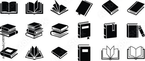 Collection of book icons diverse representations of literature and knowledge