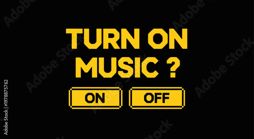 Retro pixel art music toggle: turn on or off button design