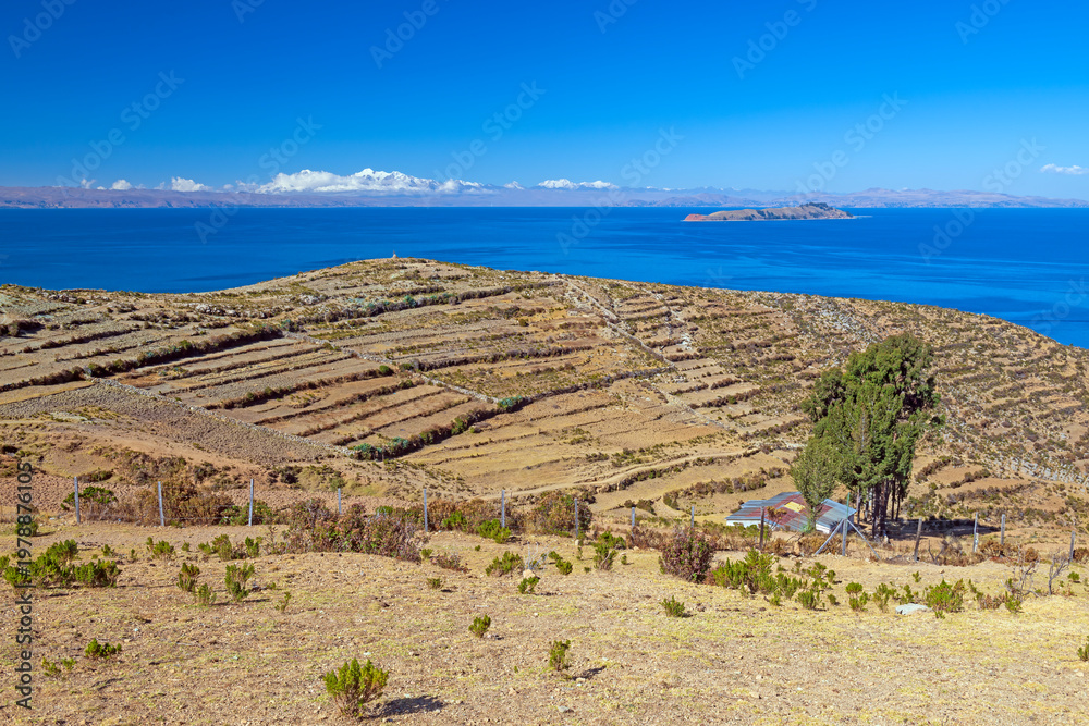 Naklejka premium Ancient Farm Terraces on the Isla Del Sol