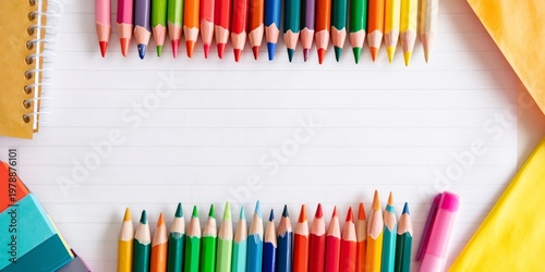 Colorful Stationery on a Blank Notebook Page for Creative Activities and Scho...