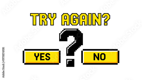 Retro pixel art game menu with try again message and yes no options