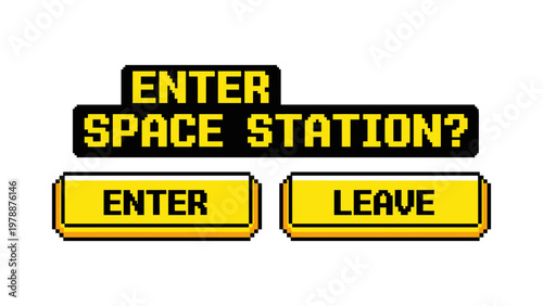 Retro pixel style enter or leave space station game interface