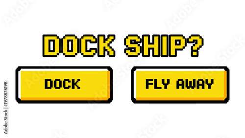 Pixel art space game interface with docking options