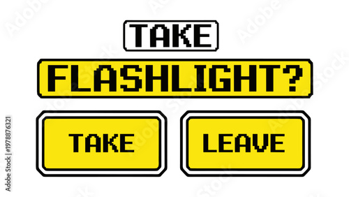 Retro pixel art game interface for choosing items with yellow flashlight option