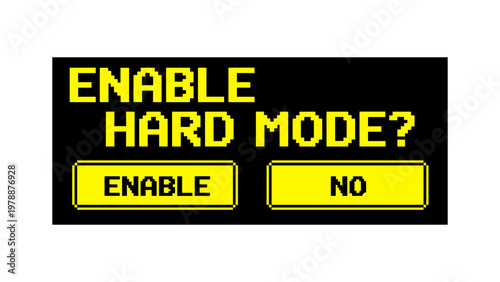 Retro pixel art gaming interface with hard mode option buttons