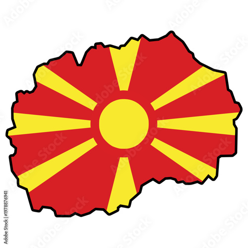 North Macedonia Flag in Map Shape with Black Outline