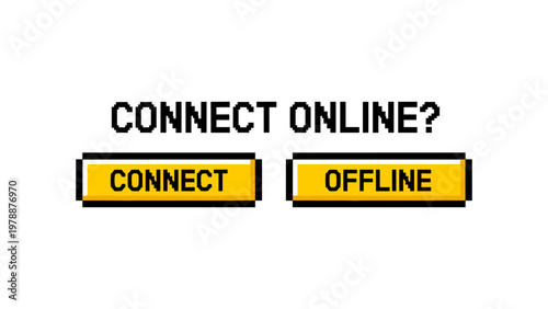 Pixel art online connection interface with connect and offline buttons