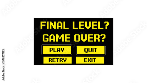 Retro pixel game interface with final level and game over options