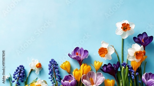 Colorful Flowers on a Blue Background Without Any Visible Space for the Flowe...