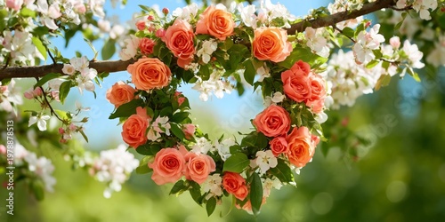Flowers Arranged in a Circle Hanging on a Tree During Daylight in a Park