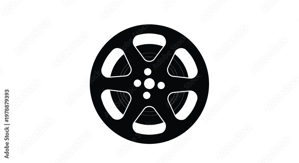 Obraz premium Black film reel with visible spokes and central hub silhouette
