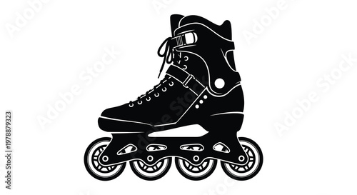 Black inline skates depicted in a striking graphic silhouette