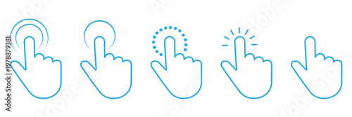 Computer mouse pointer icon set vector. Clicking pointer cursor symbol. vector illustration. Hand cursor click icon set pointer sign and symbol . Computer mouse clicking finger icons. vector elements.
