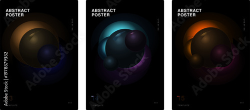 Abstract poster template set copper midnight arctic lavender sunset wine glass orb design