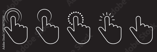 Computer mouse pointer icon set vector. Clicking pointer cursor symbol. vector illustration. Hand cursor click icon set pointer sign and symbol . Computer mouse clicking finger icons. vector elements.