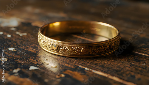 Gold wedding rings placed on a table symbolizing love and marriage