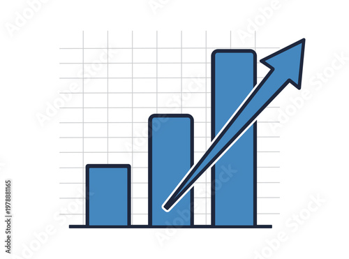 Blue bar graph with upward arrow indicating positive growth trend