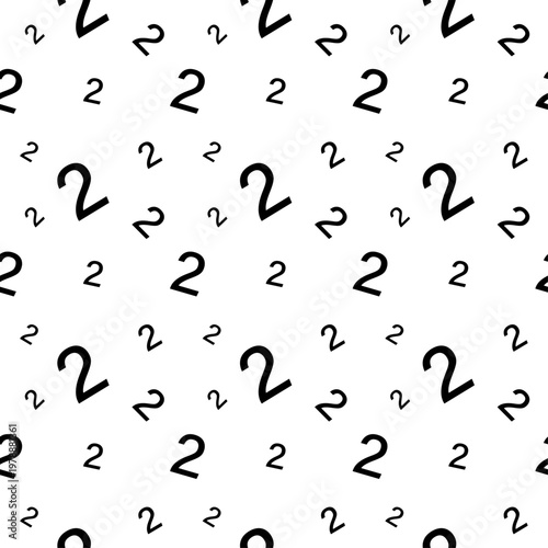 Seamless pattern with black number two on white background, Minimalist numeric backdrop with scattered digits for decor, Modern geometric wallpaper featuring repeating number 2, Abstract monochromatic