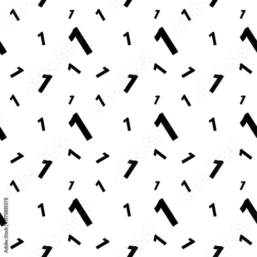 Seamless pattern with black number one on white background, Minimalist numeric backdrop with scattered digits for decor, Modern geometric wallpaper featuring repeating number 1, Abstract monochromatic