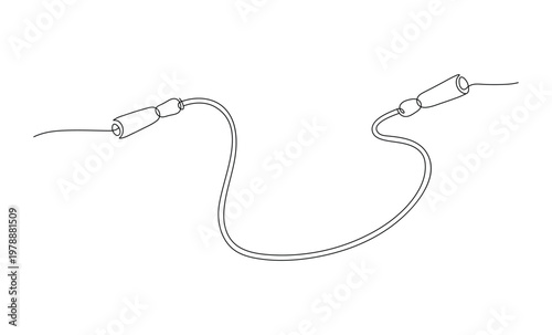 Continuous line drawing of audio cable with jack connectors symbolizing connectivity