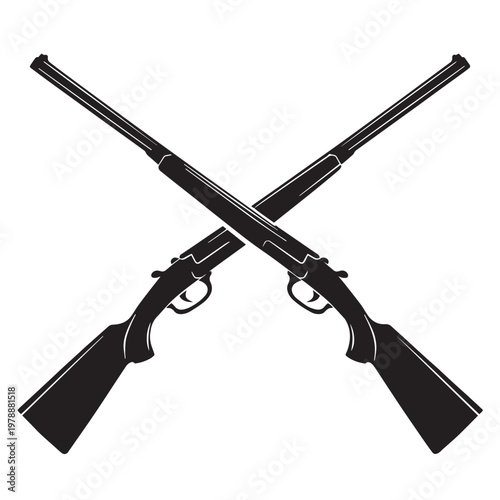 Vintage crossed shotguns vector illustration, black hunting rifles silhouette, classic firearm emblem for sport shooting and outdoor adventure