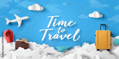 Travel Plans With a Suitcase, Hat, Sunglasses and Beach Items on Sand Under P...