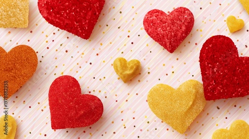 Colorful Heart-Shaped Candies Arranged on a Table With a Festive Background